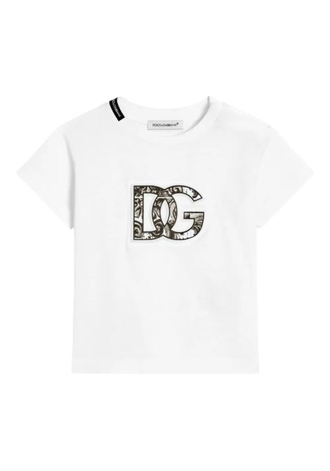 T-Shirt Bianca Con Logo DG Maiolica Nero DOLCE & GABBANA KIDS | L1JTEY-G7NVCW0800